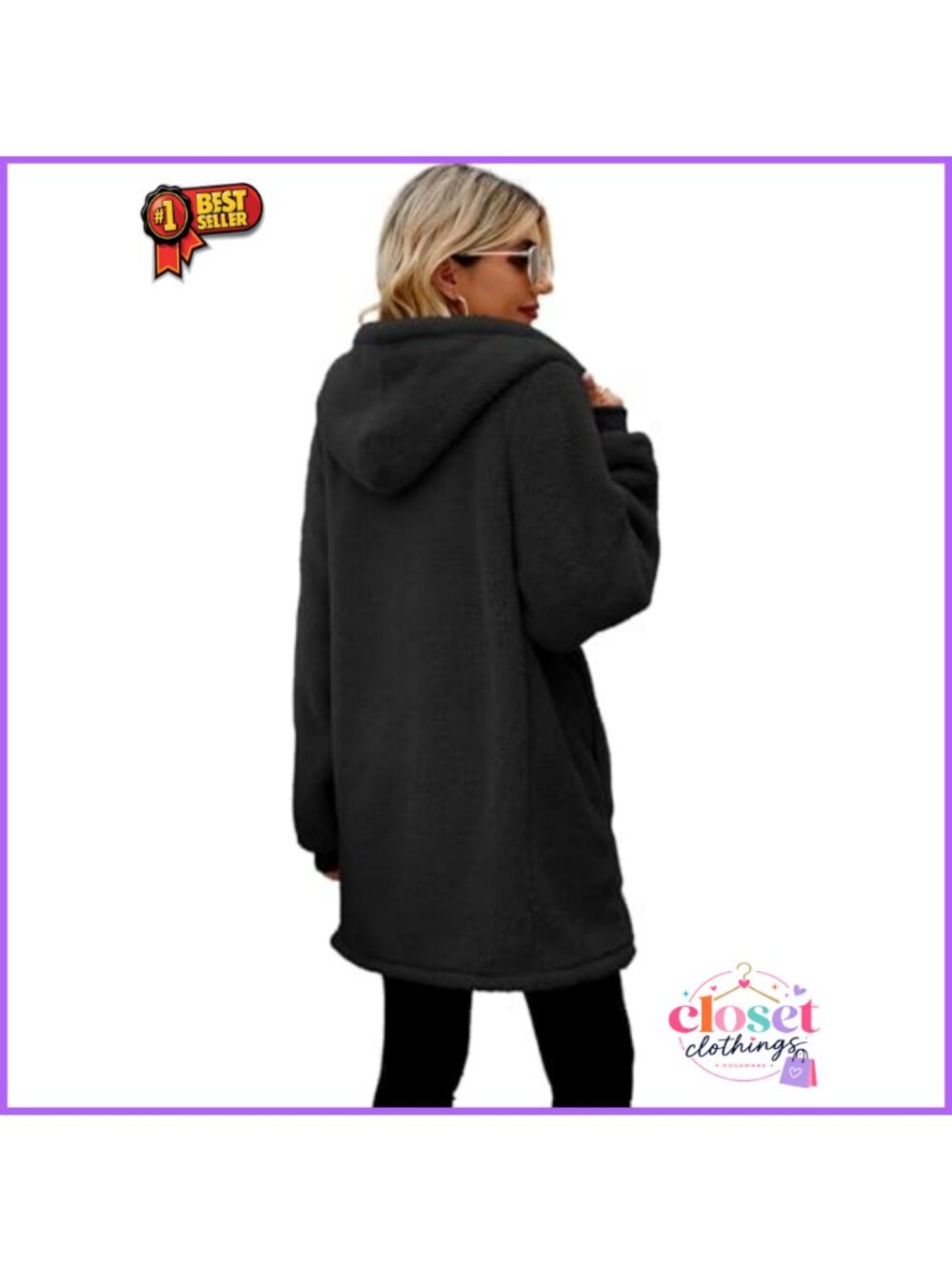 Oversized Sherpa Fleece Jacket Zip Up Hoodie Loose Fit Winter Coat - Picture 3 of 6